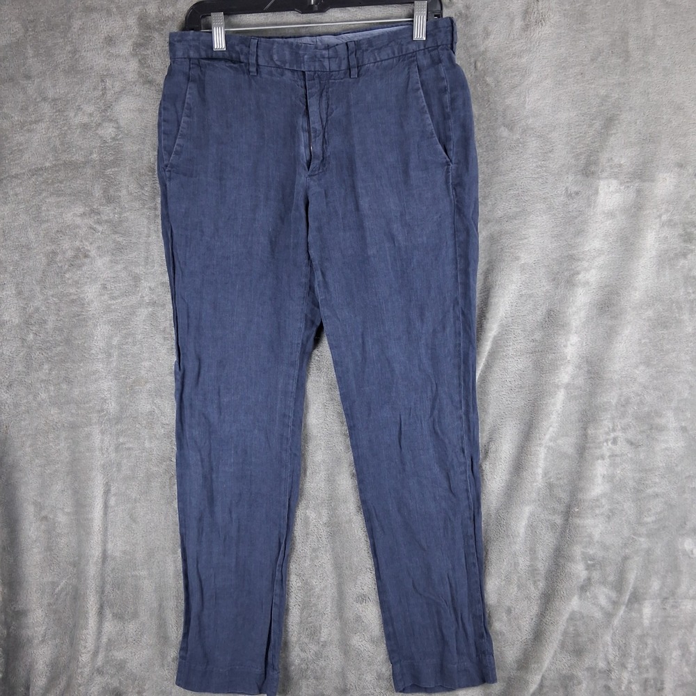 J.Crew Bowery Slim Baird McNutt Irish Linen Pants Navy Blue 30x32 A1820